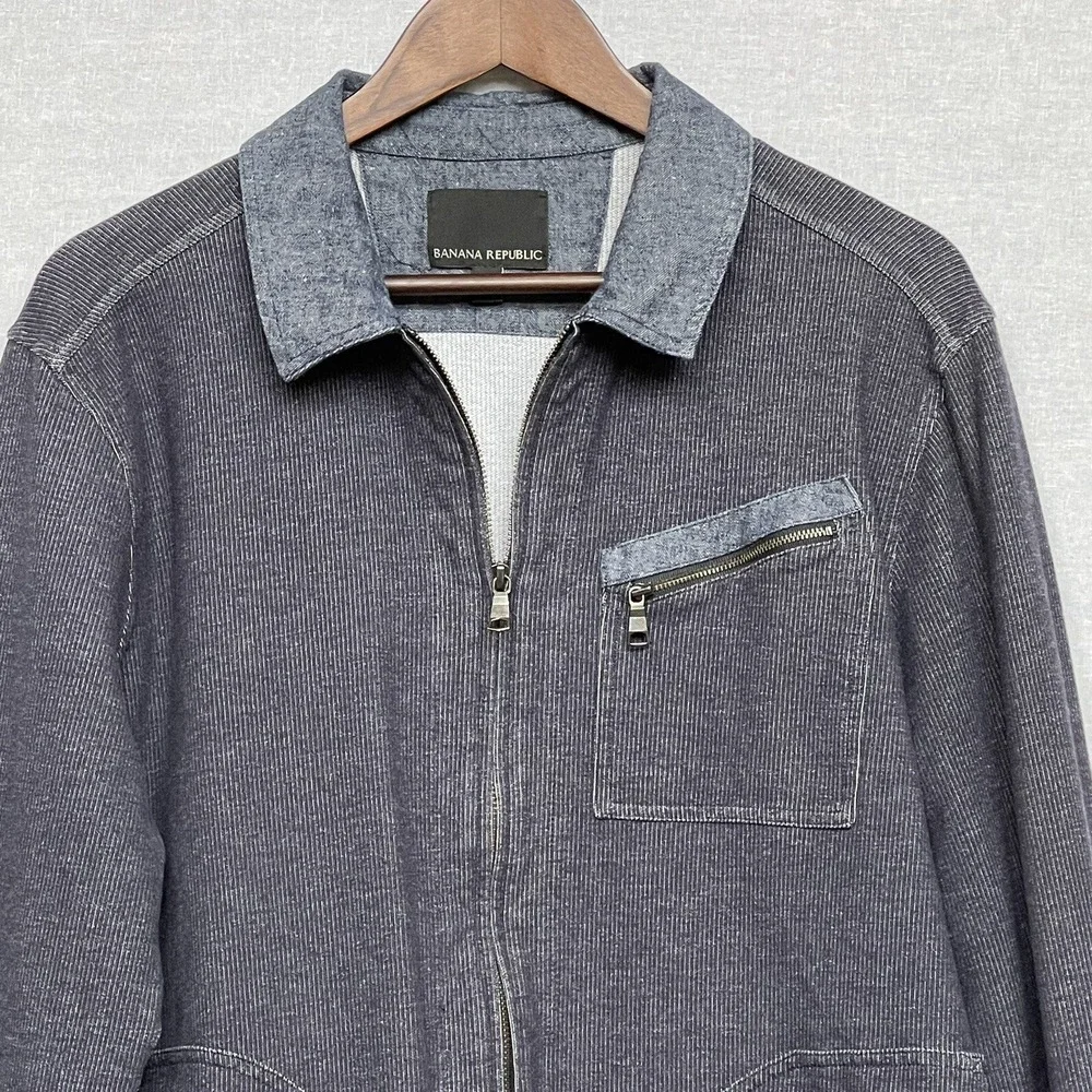 Banana Republic Full Zip Jacket Mens XL Gray Ribbed Cotton Spandex Excellent